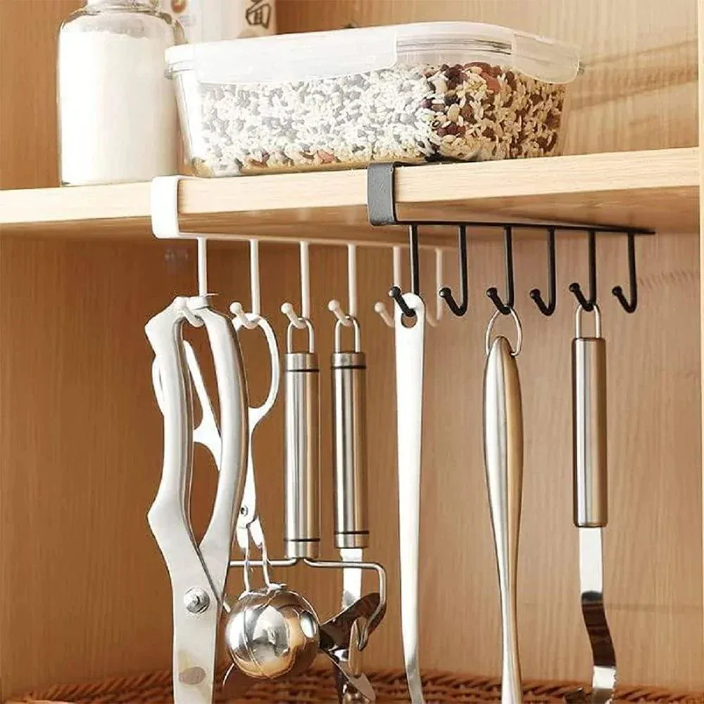 Stainless steel 6 hook organizer - Black