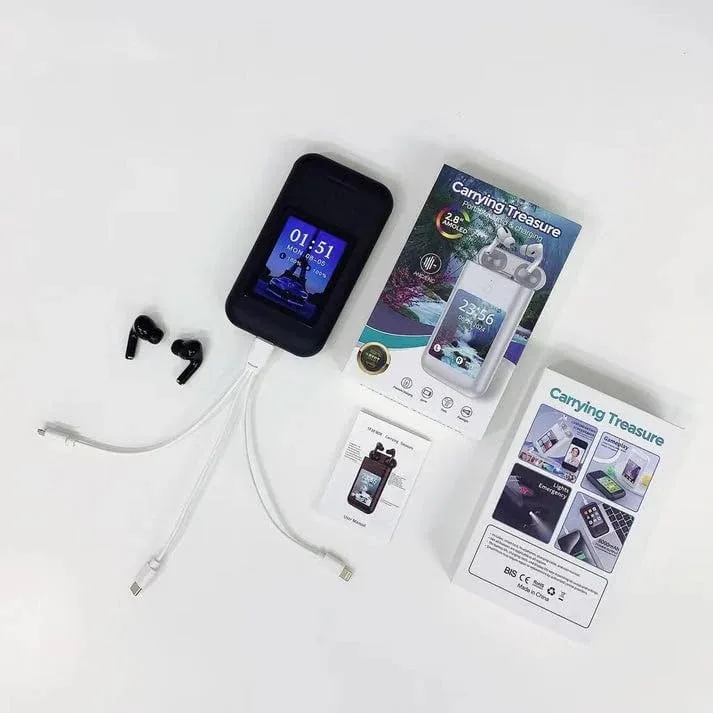 TWS Earphones with 2.8 inch HD Touch Screen With Power Bank pods - white — photo 3