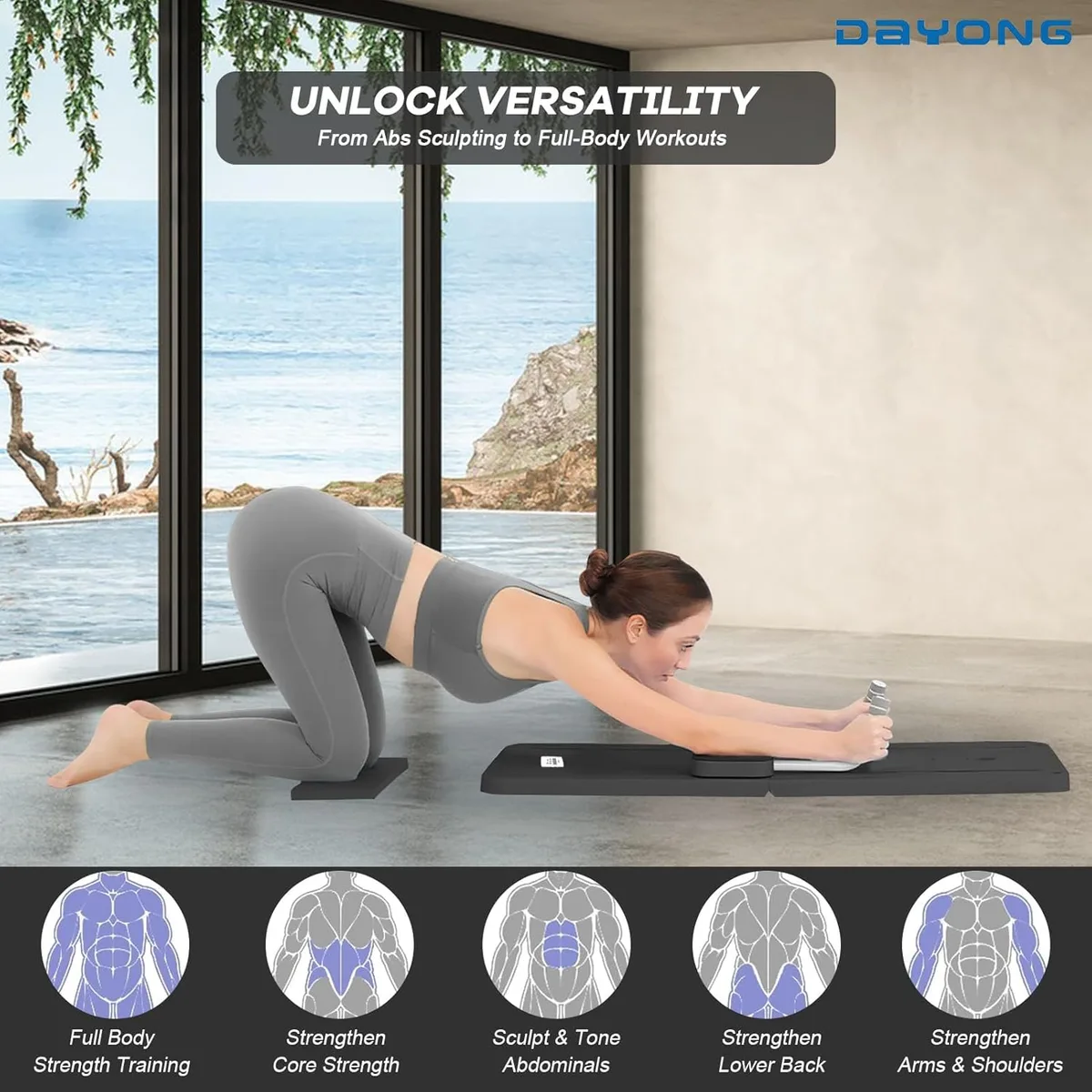 Foldable Pilates Reformer Machine – Multifunctional Home Fitness Board with Ab Roller - Black — photo 2