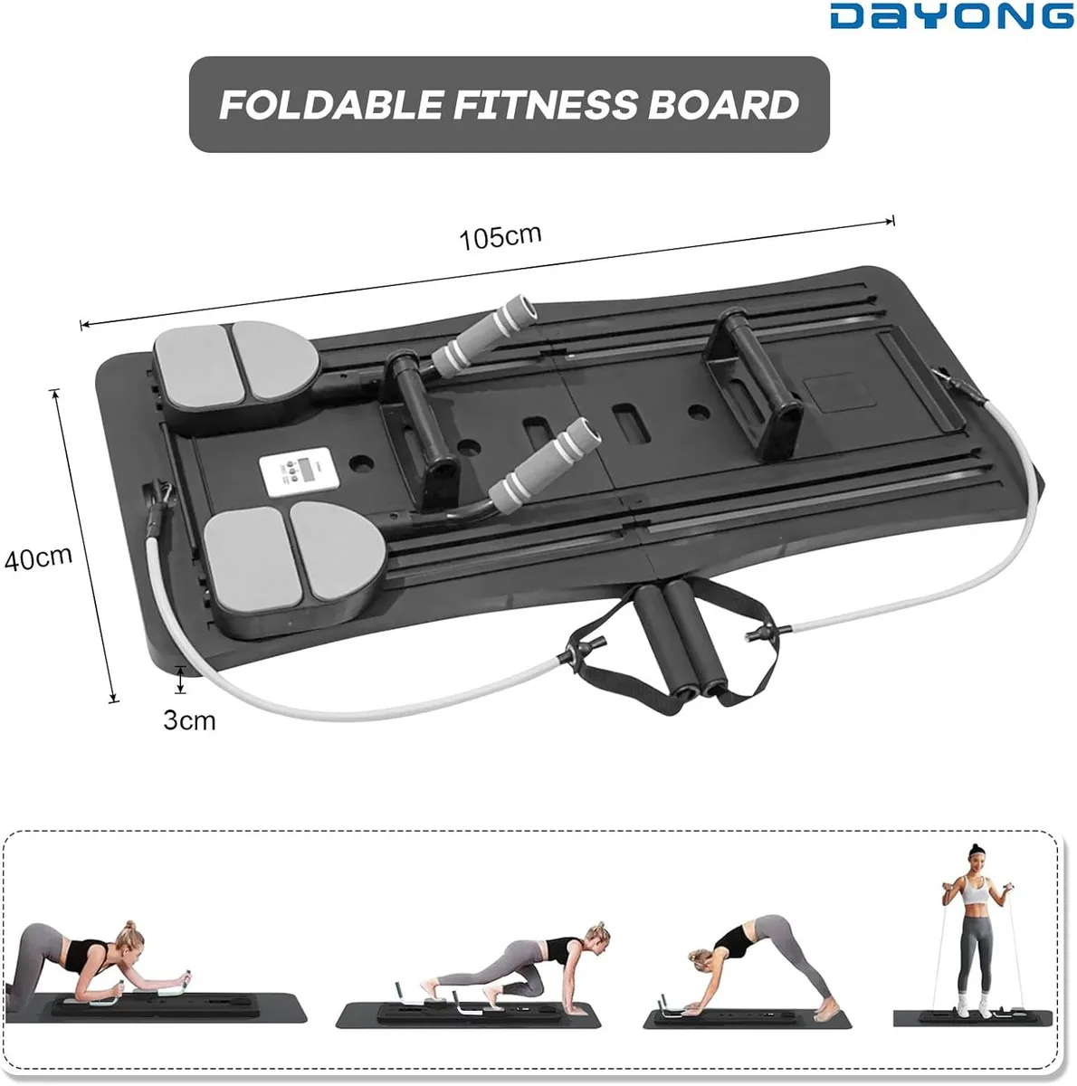 Foldable Pilates Reformer Machine – Multifunctional Home Fitness Board with Ab Roller - Black — photo 8