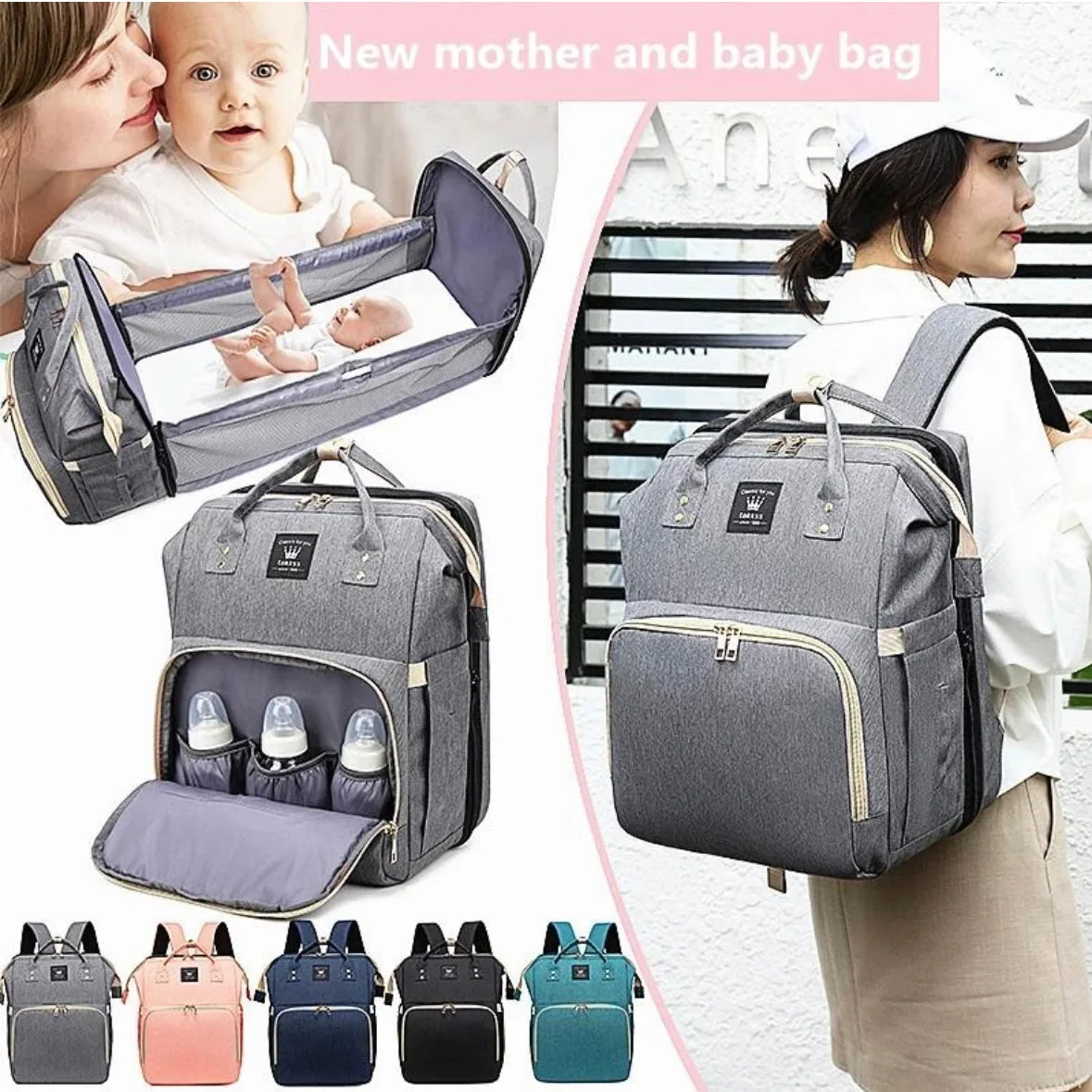 Multi-Functional Diaper Bag Backpack Travel Baby Nursing Bag Large Capacity Mommy Bag - Bordeaux