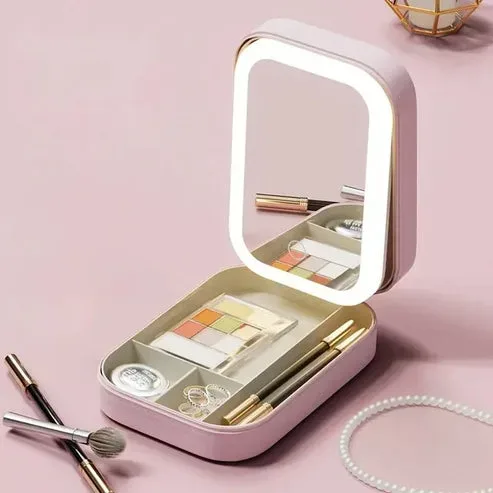 Travel Size LED Mirror & Beauty Makeup organiser Case - Pink — photo 3