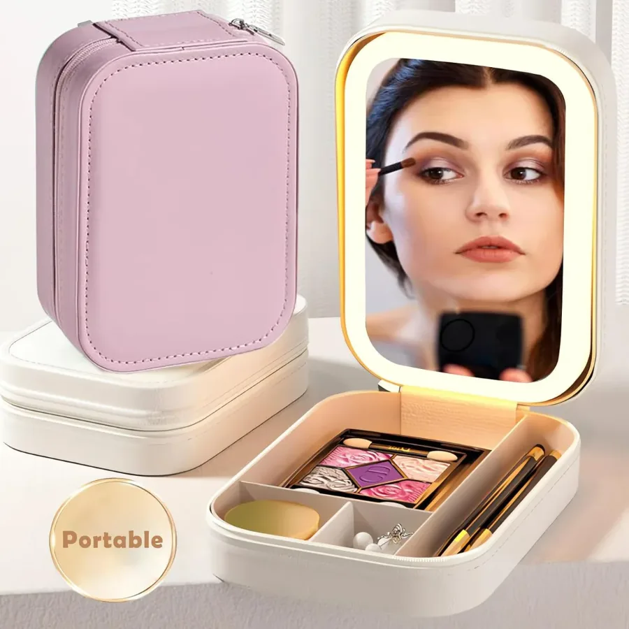 Travel Size LED Mirror & Beauty Makeup organiser Case - Pink — photo 6