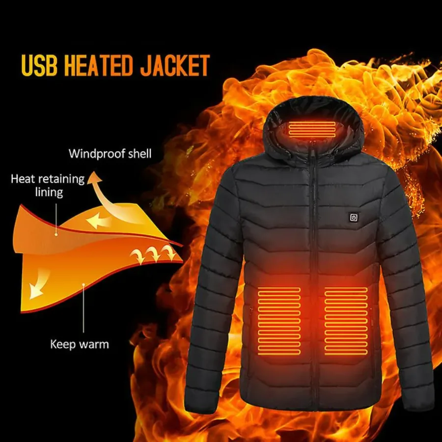 Heating Jacket Outdoor Coat USB Electric Heated Jackets - Black / 4XL / No Powerbank β photo 4