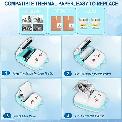 Bluetooth Pocket Mini Printer, For Android & iOS With 1 Free Paper Roll - Blue / Extra 5 stickers roll โ photo 5