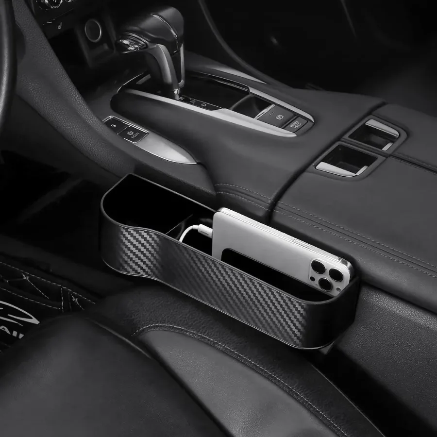 Carbon Fiber Car Seat Organiser with Cup Holder - Beige carbon fiber / Left Side — photo 3