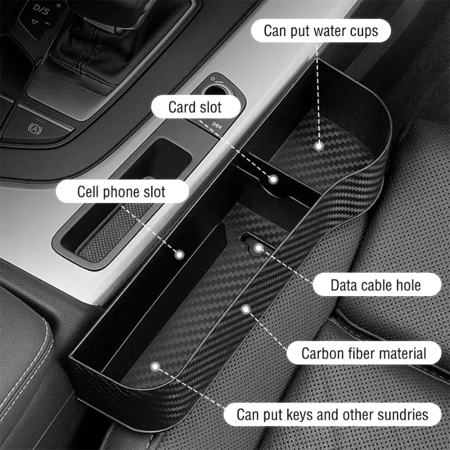 Carbon Fiber Car Seat Organiser with Cup Holder - Beige carbon fiber / Left Side — photo 5