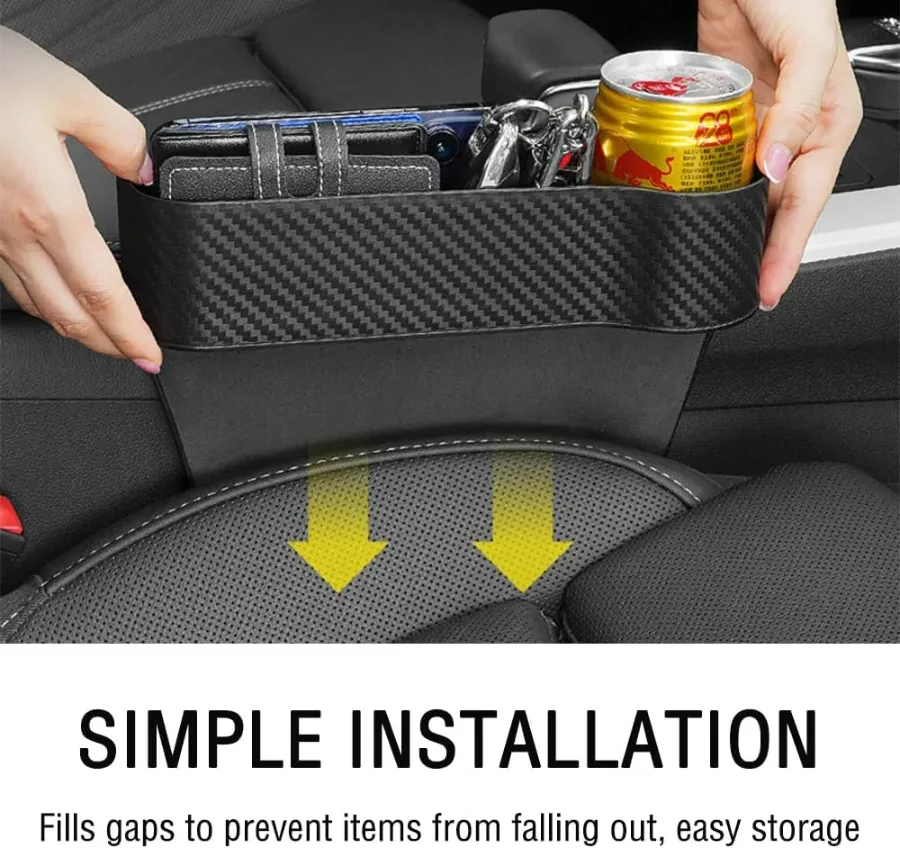Carbon Fiber Car Seat Organiser with Cup Holder - Beige carbon fiber / Left Side — photo 6