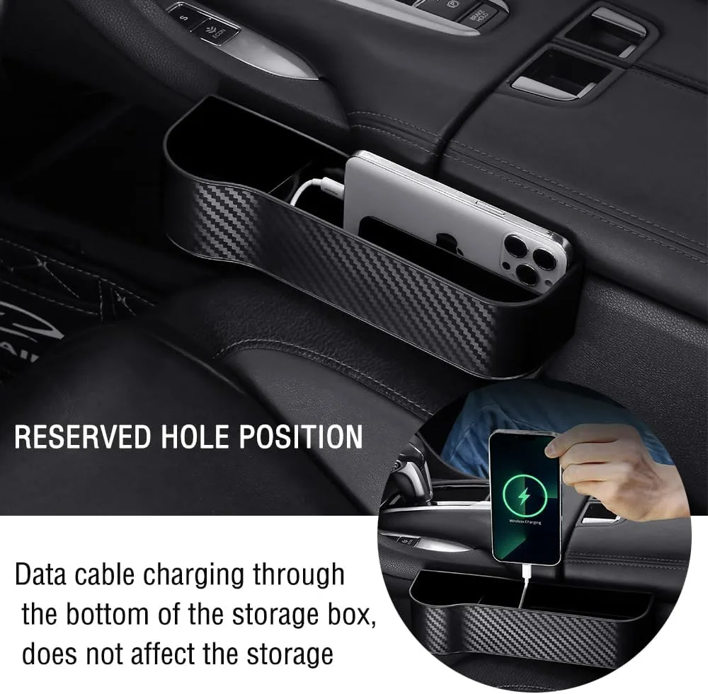 Carbon Fiber Car Seat Organiser with Cup Holder - Beige carbon fiber / Right And left Side — photo 4