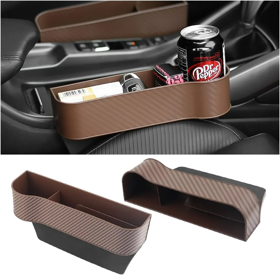 Carbon Fiber Car Seat Organiser with Cup Holder - Beige carbon fiber / Right And left Side — photo 9