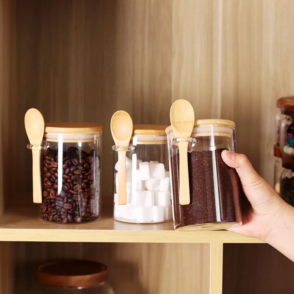 Airtight Glass Jars With Bamboo Lids And Spoons - 450ml — photo 2