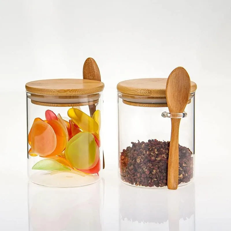 Airtight Glass Jars With Bamboo Lids And Spoons - 450ml — photo 3