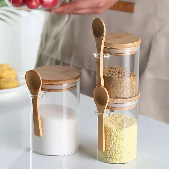 Airtight Glass Jars With Bamboo Lids And Spoons - 800ml