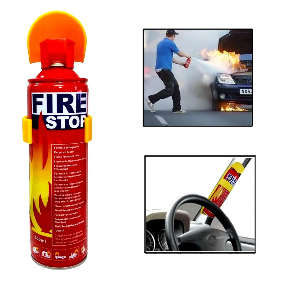 Fire Extinguisher Spray with Stand for Car and Home Use | Fire Stop Aluminium Spray - 1 L
