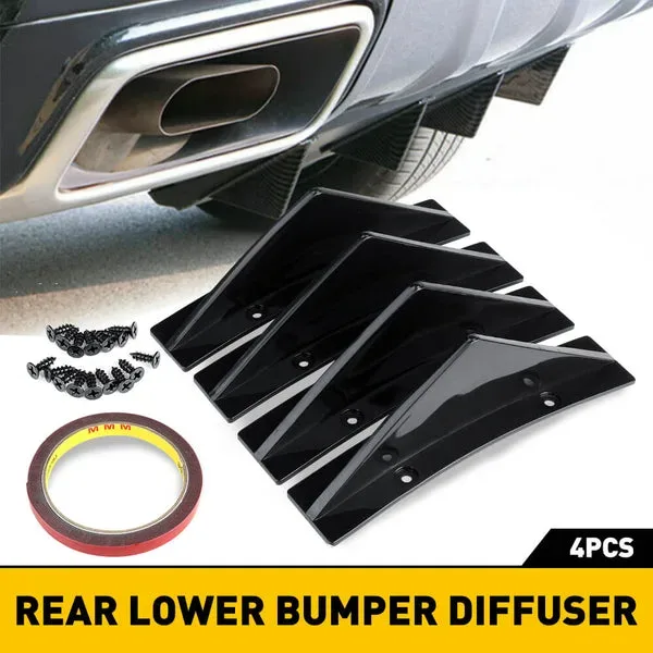 Universal Black/Carbon Fiber Shark Fin Rear Bumper Diffuser for Cars 4pcs - Black