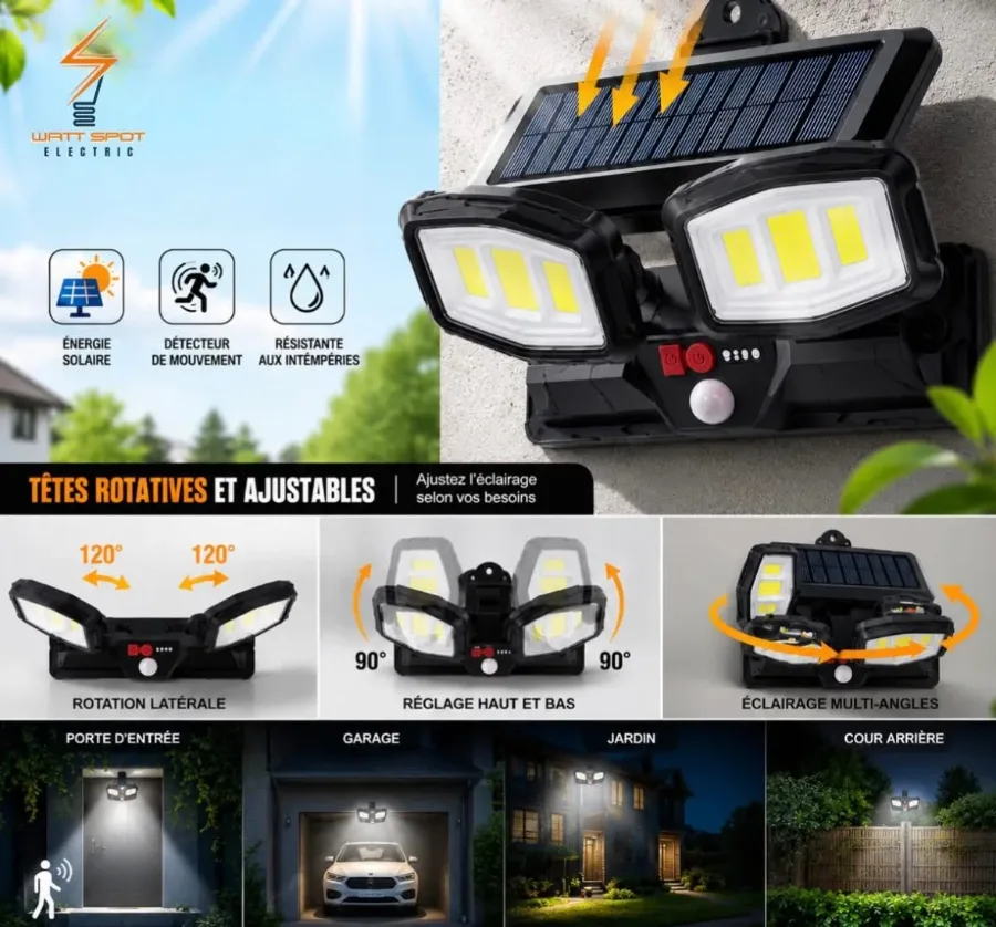 Solar Garden Wall Lights 108 LED 2 Or 3 Head Motion Sensing Technology - 3 Led β photo 2