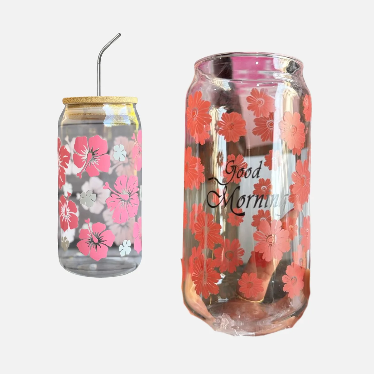 16 oz glass cup comes with bamboo lid and reusable glass straw - Style WAVY — photo 4