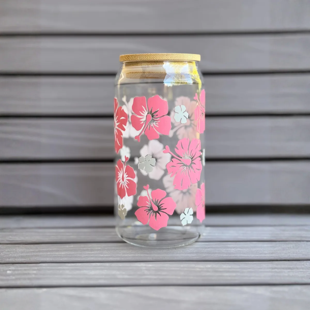 16 oz glass cup comes with bamboo lid and reusable glass straw - Style 3 POT — photo 2