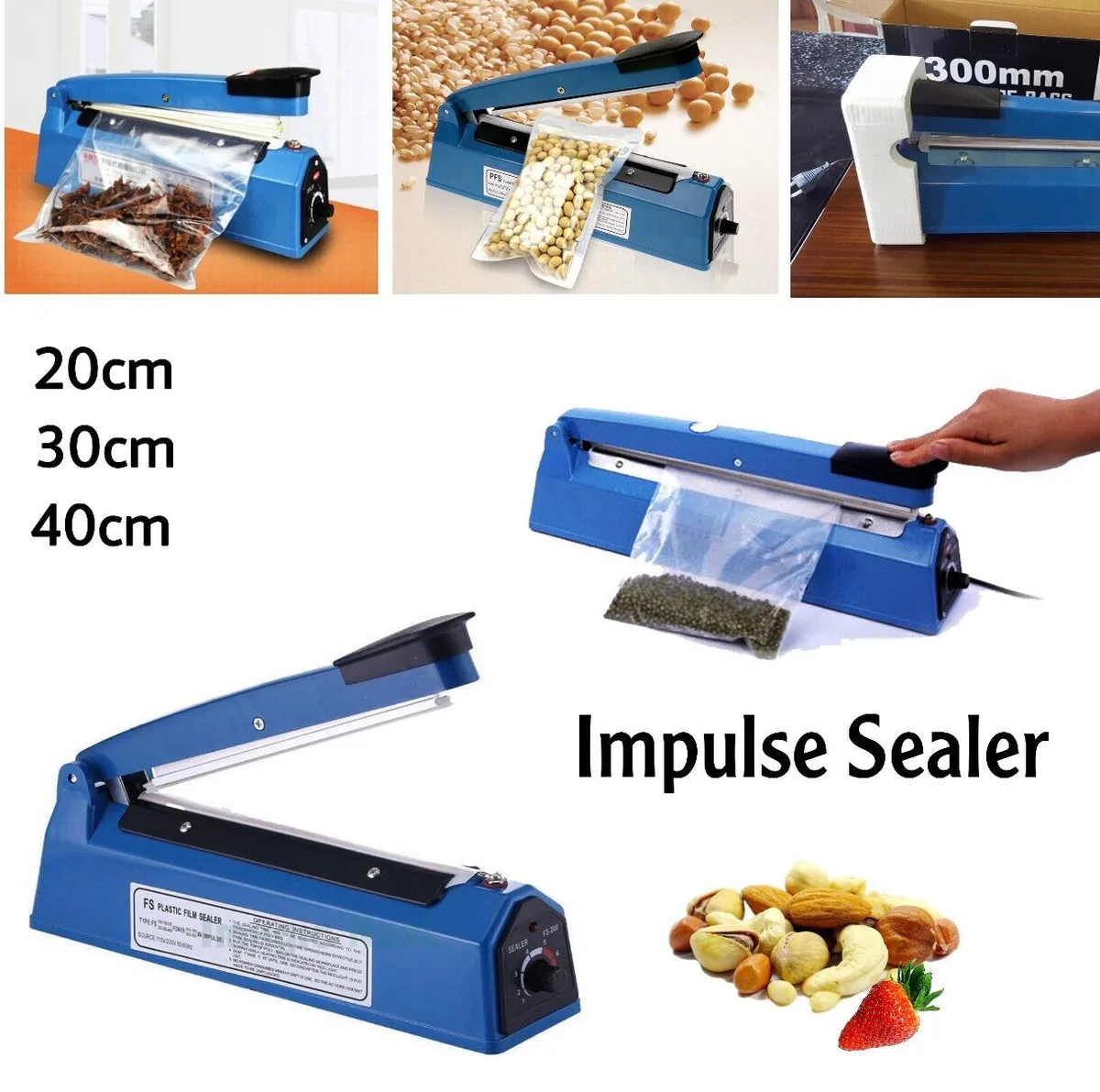 PFS-200 300mm IMPULSE SEALER PLASTIC BAG PACKAGING SEALER - 30Cm Sealer
