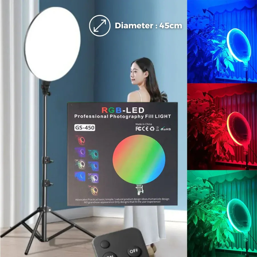 RGB LED Lamp Round Panel Lights for Photography, Home, and Office Lighting with Remote Control - Gs-450