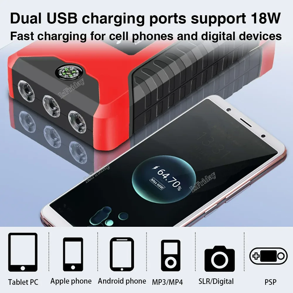 Portable Car Jump Starter Power Bank, Battery Booster Charger, Starting Device, Auto Emergency, Lighting Start-up, 12V - Jump starter + tire inflator — photo 4