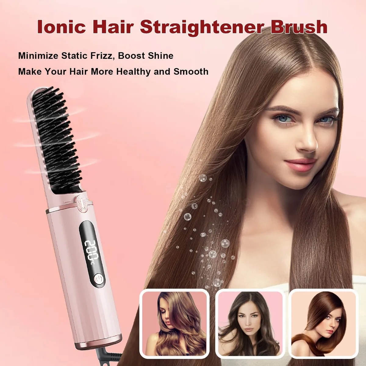 Portable Hair Straightening Comb with Negative Ions - Black