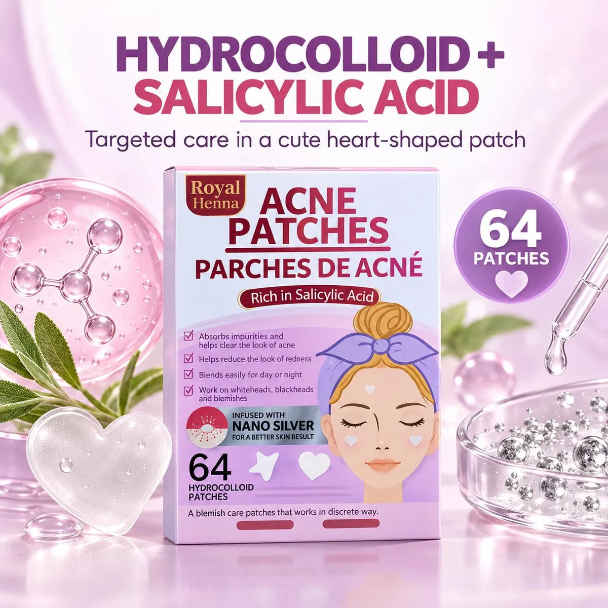 Heart-Shaped Hydrocolloid Acne Patches with Salicylic Acid – 64 Pieces — photo 2