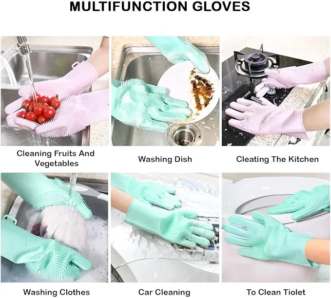 Silicone Dish Washing Gloves 1 Pair - Blue — photo 3