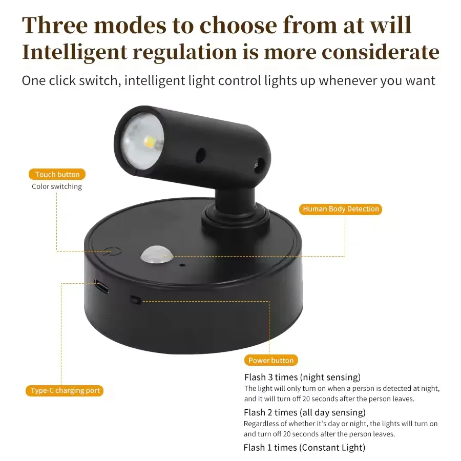 Magnetic Spotlight Wireless LED Wall Lamp – Rechargeable Motion Sensor Light - White — photo 4