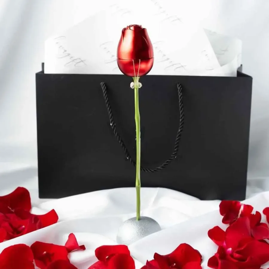 Metal Rose With Luxury Zircon Pendant Necklaces Flower Valentine Gift Set β photo 5