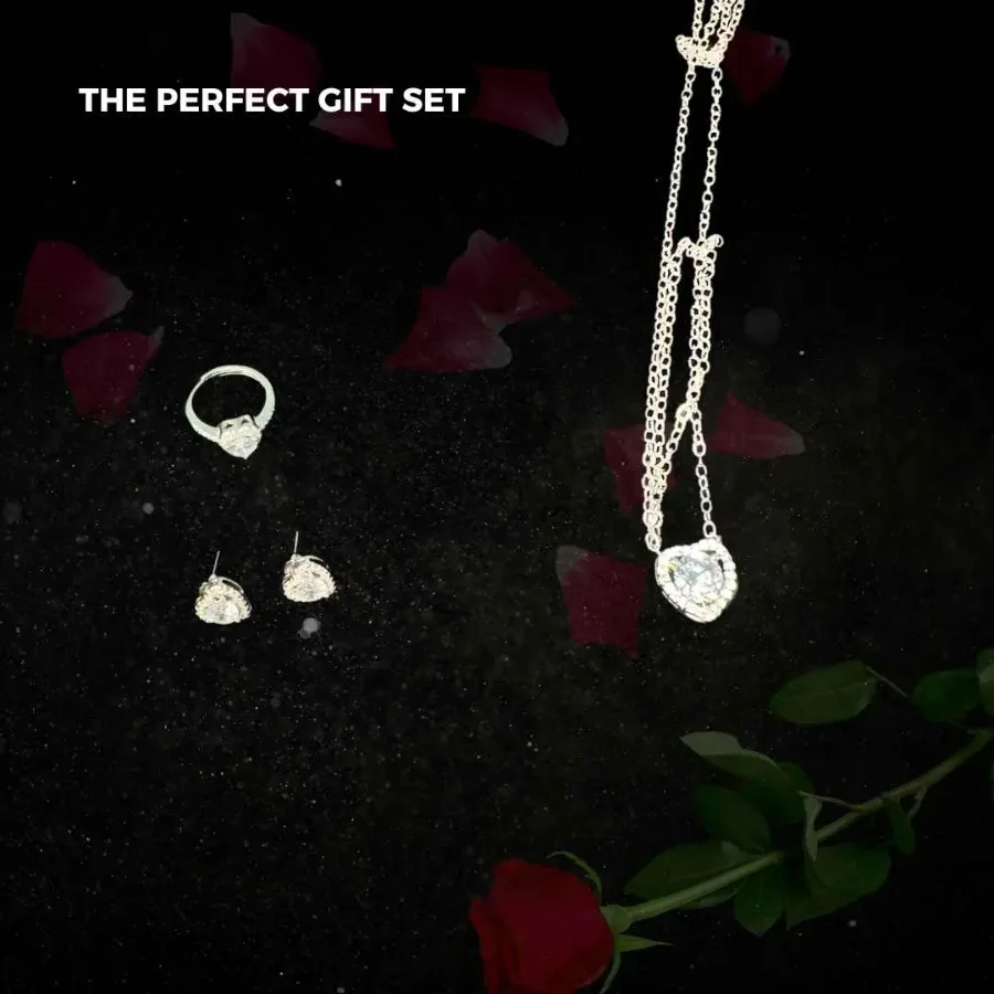 Metal Rose With Luxury Zircon Pendant Necklaces Flower Valentine Gift Set — photo 9