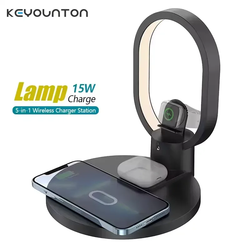 4 in 1 Night Light Wireless Charger for Apple Watch Airpods 15W Fast Charging Station White — photo 3