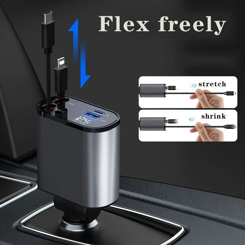 4 in 1 Car Charger 120W Turbo Charge, 4 Ports Fast Charging with Retractable Cables β photo 4