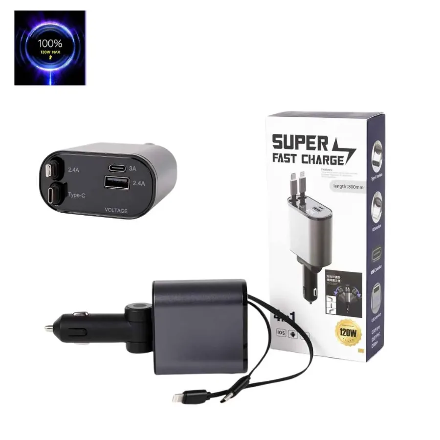 4 in 1 Car Charger 120W Turbo Charge, 4 Ports Fast Charging with Retractable Cables — photo 9