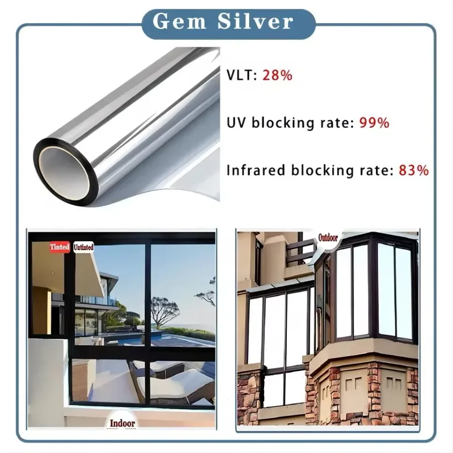 Privacy Window Film Glass Roll Film Sunscreen Glass Sticker Self Adhesive Heat Control 90x100cm β photo 2