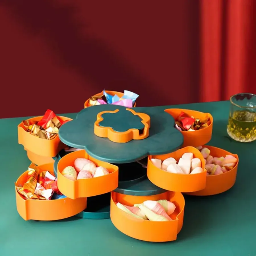 Double Deck Rotating Snack Tray Flower Shape β photo 2