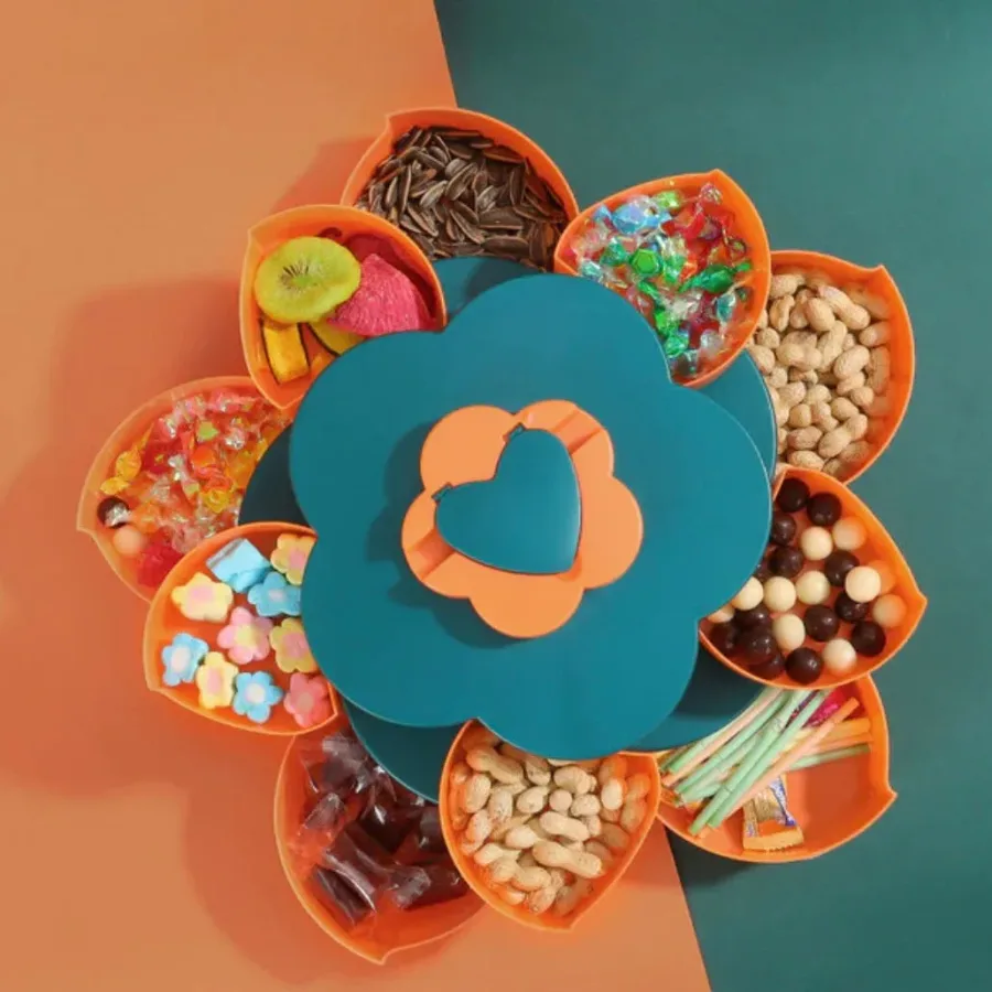 Double Deck Rotating Snack Tray Flower Shape β photo 3