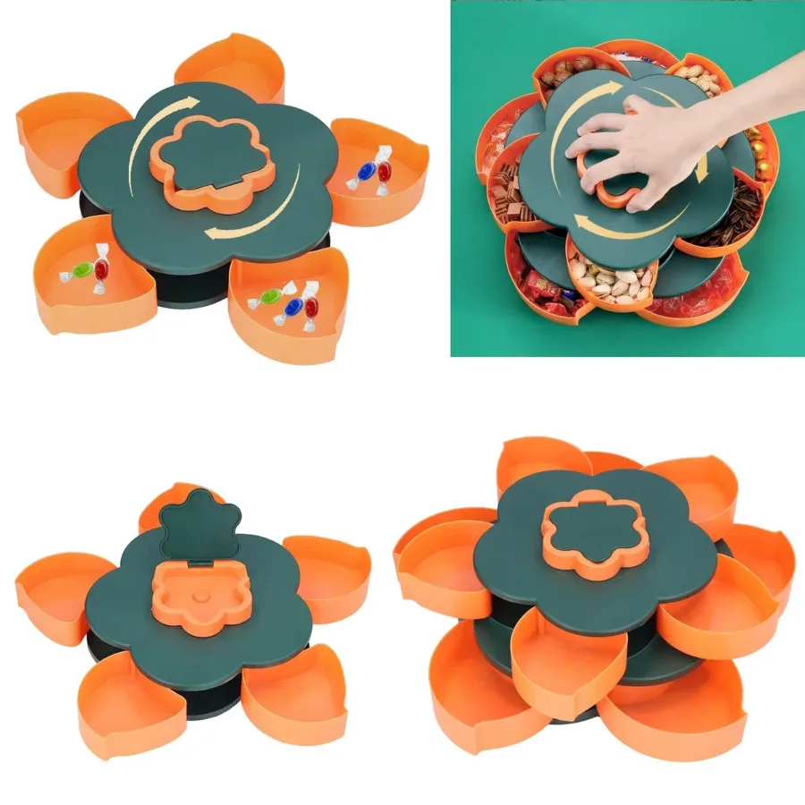 Double Deck Rotating Snack Tray Flower Shape — photo 4