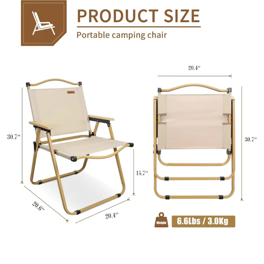 Folding Chair Camping Chairs for Adults Wood Armrest Black — photo 2