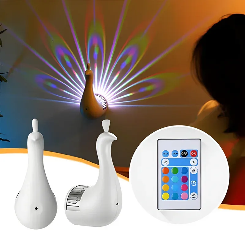 Peacock Projection Lamp, Wall Light with Remote Control