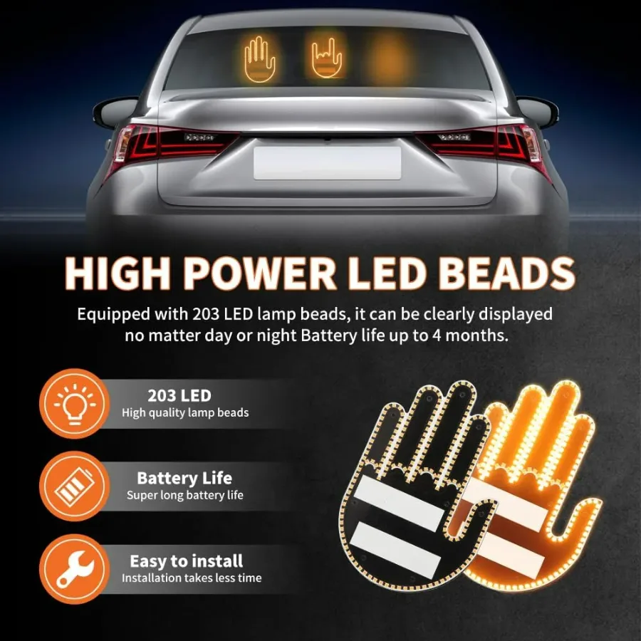 LED Hand Signal Car 3 Modes Middle Finger for Car Rear Window Road With Remote Control β photo 3