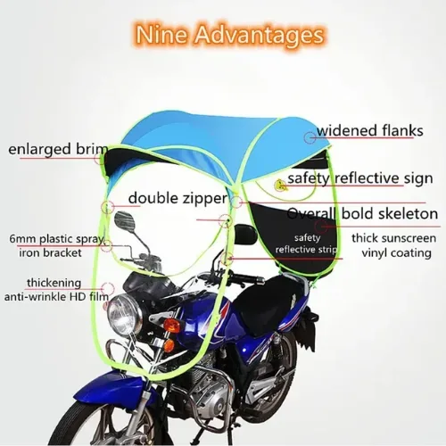 Electric Bike Motorcycle Rain Shelter Fully Enclosed Motorbike Umbrella Awning Rain Hood - Silver Coating Blue β photo 2