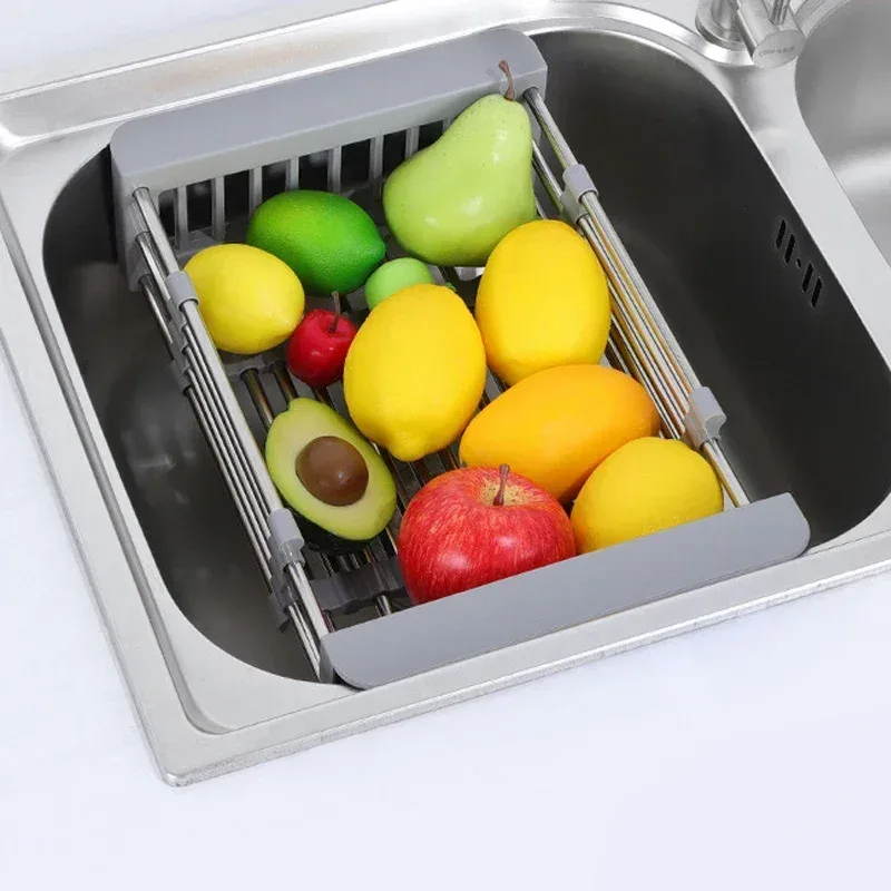 Stainless Steel Expandable Vegetable Basin with Drain Basket Drain Rack 1pc — photo 4