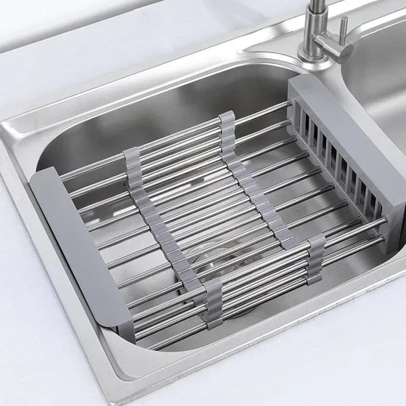 Stainless Steel Expandable Vegetable Basin with Drain Basket Drain Rack 1pc — photo 5