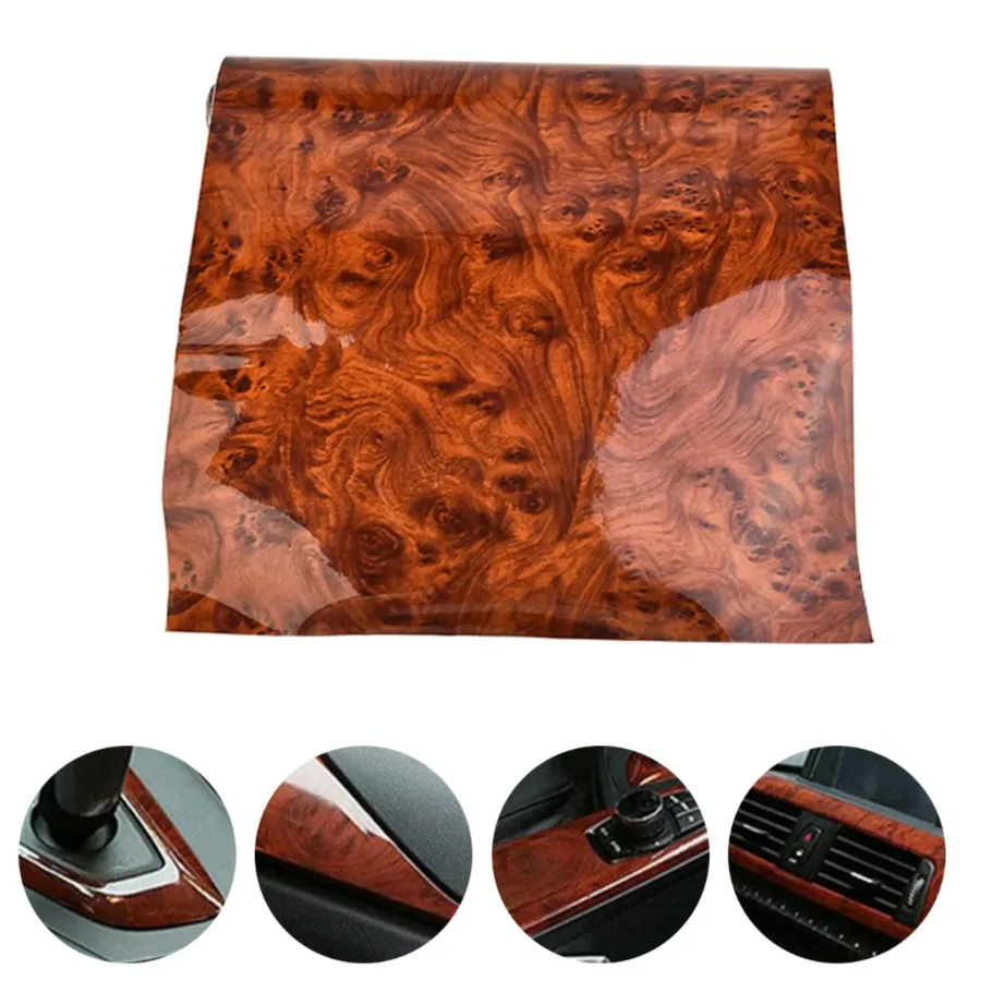 High Gloss Car Sticker Waterproof Car Interior Adhesive Wood Grain Film — photo 4