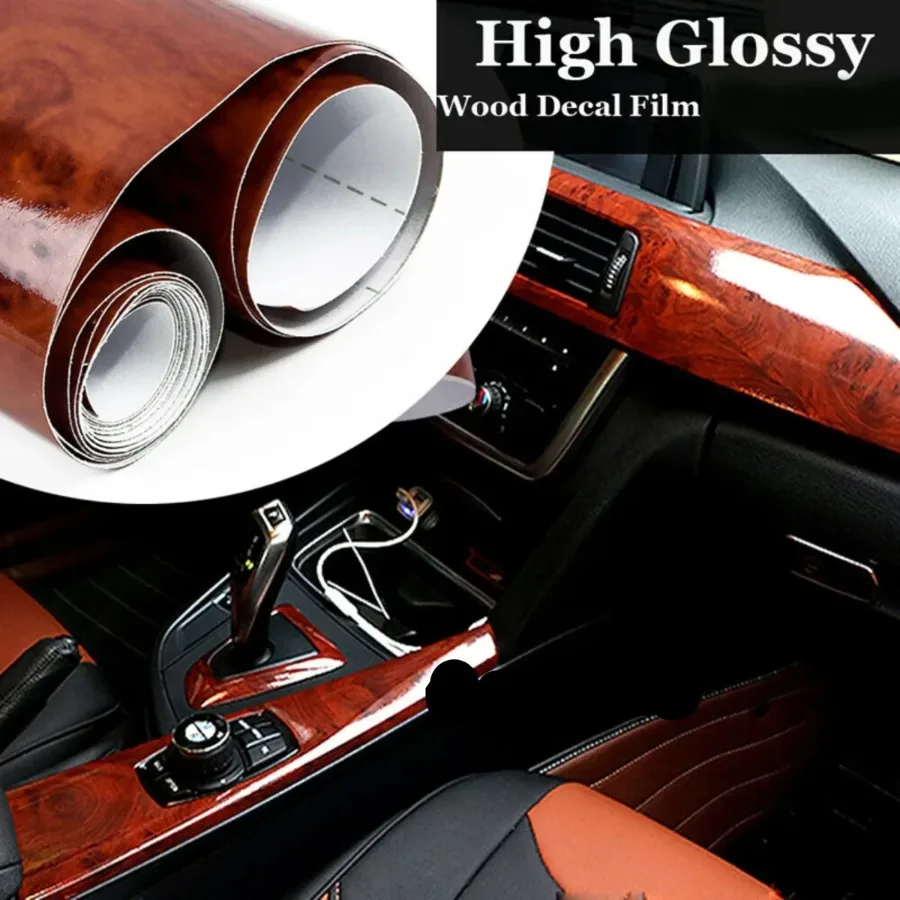 High Gloss Car Sticker Waterproof Car Interior Adhesive Wood Grain Film — photo 5