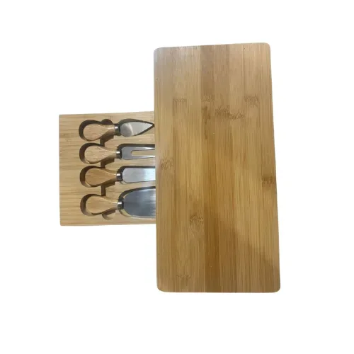 Bamboo Wooden Serving Tray Board Set with Cutlery in Slide-Out Drawer — photo 2