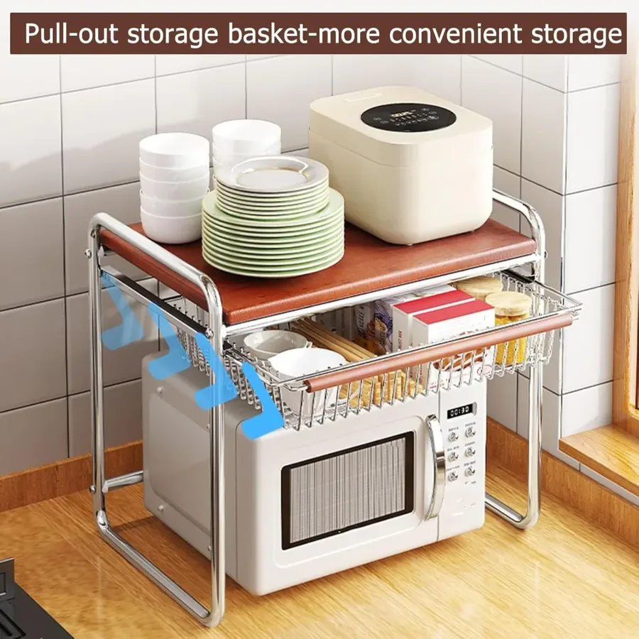 2 Tier Microwave Shelf Stand Kitchen Organizer β photo 3