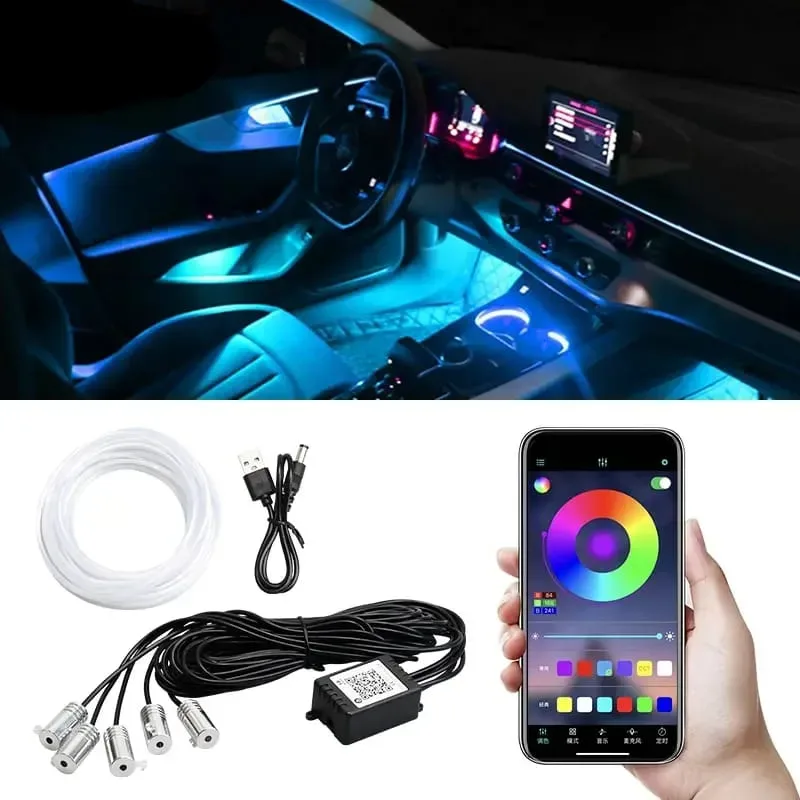 Car LED Interior Strip Atmosphere Lights Optic Fiber APP Music Control RGB — photo 2
