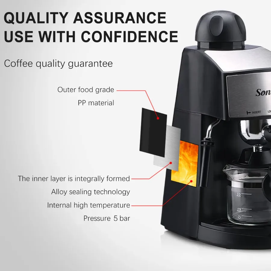SONIFER Coffee Machine Cappuccino Espresso Coffee Maker 800W — photo 4